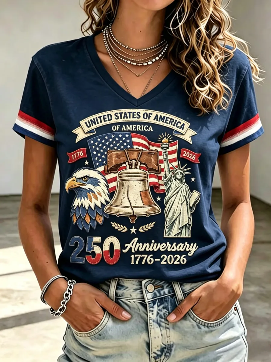 Women's Casual USA 250th Celebration Print Short Sleeve T-shirt