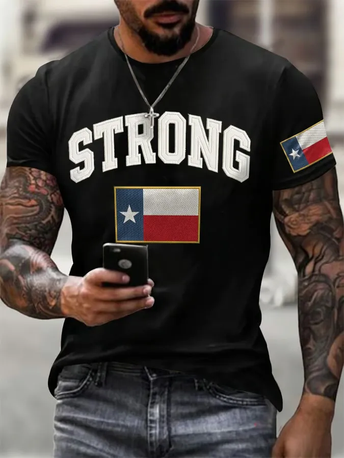 Men's Retro Pray For Texas Texas Strong Print T-Shirt