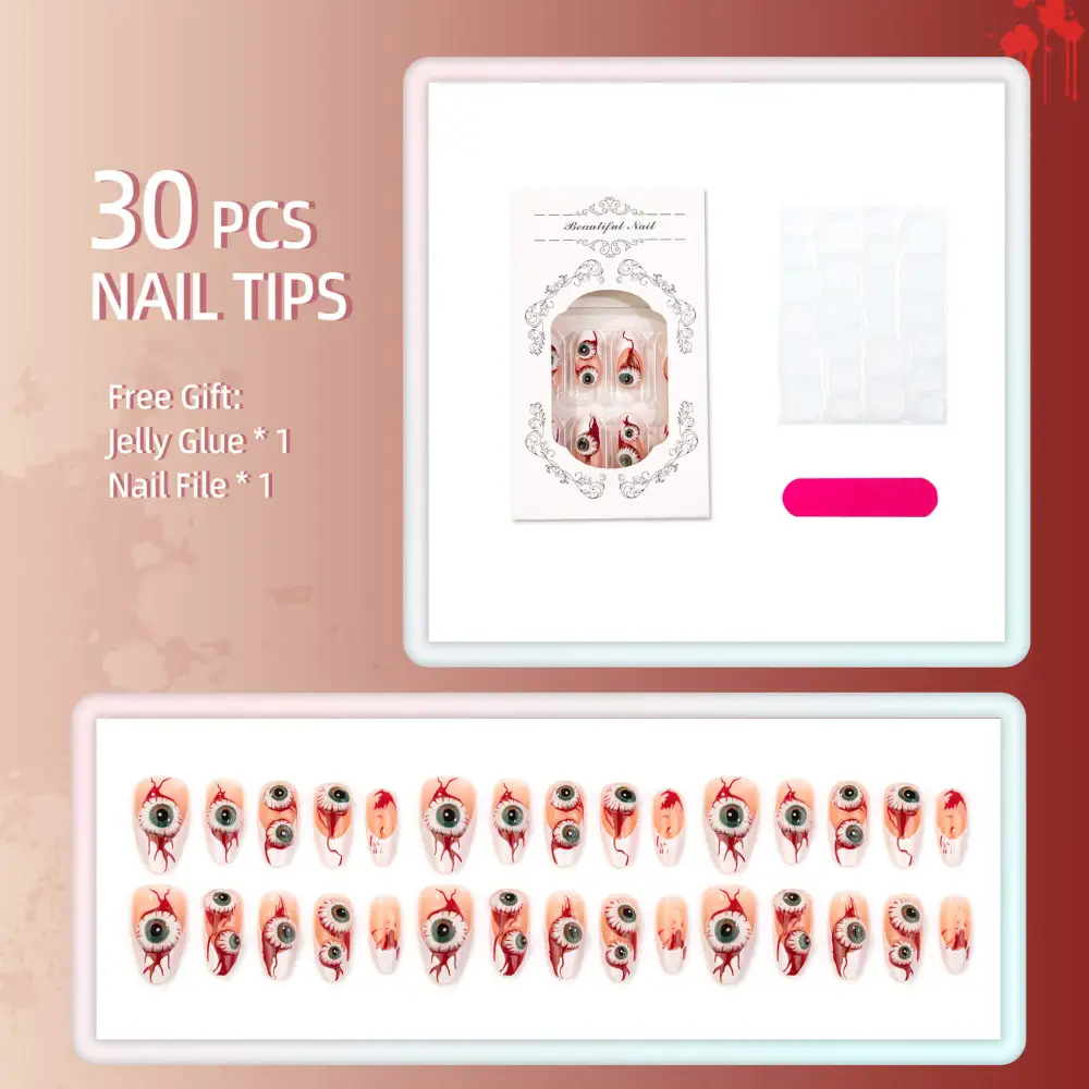 Nailhour 30Pcs 3D Cute Eyeball Medium Almond Press On Nails