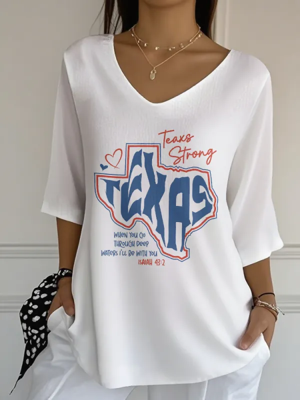 Ladies Casual Style Texas Strong Daily Comforbale V-Neck Shirt
