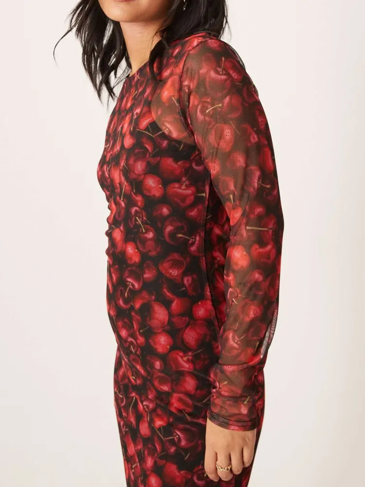 Cherry Print Round Neck Dress