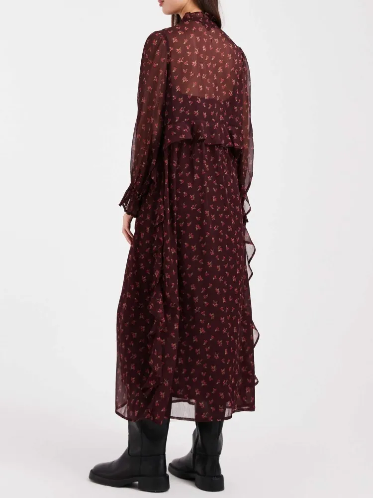 Ruffled Floral Long Sleeve Dress