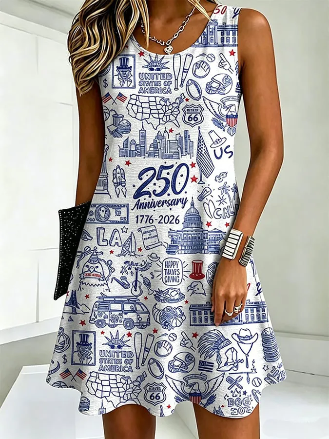 Women'S 250Th Anniversary Cotton And Hemp Printed Dress