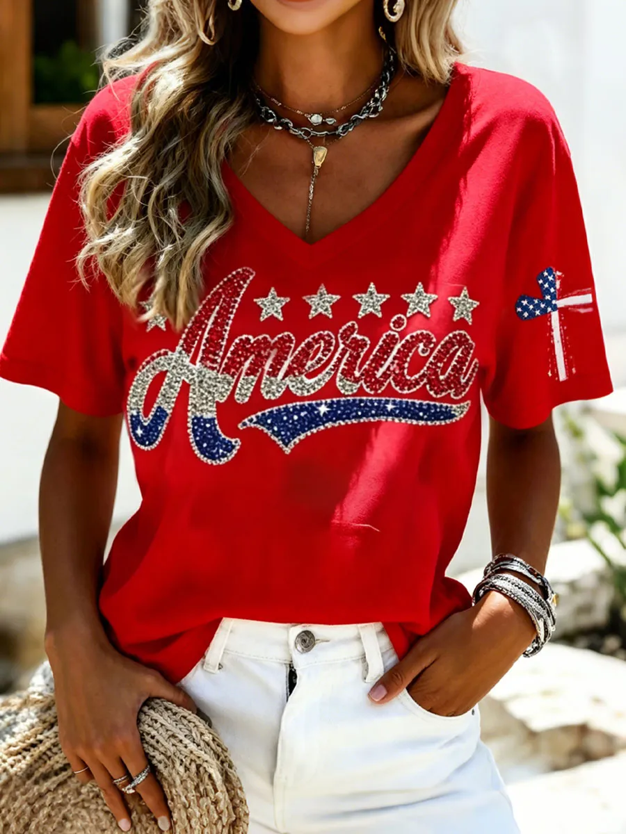 Women's Casual USA 250th Celebration Print Short Sleeve T-shirt