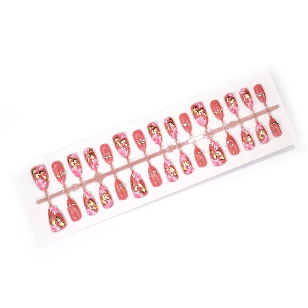 Nailhour 30Pcs Floral Pearl 3D Medium Almond French Press On Nails