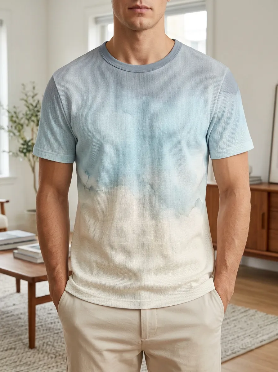 Men's Ombre Waffle Knit Modern Crew Neck T-Shirt