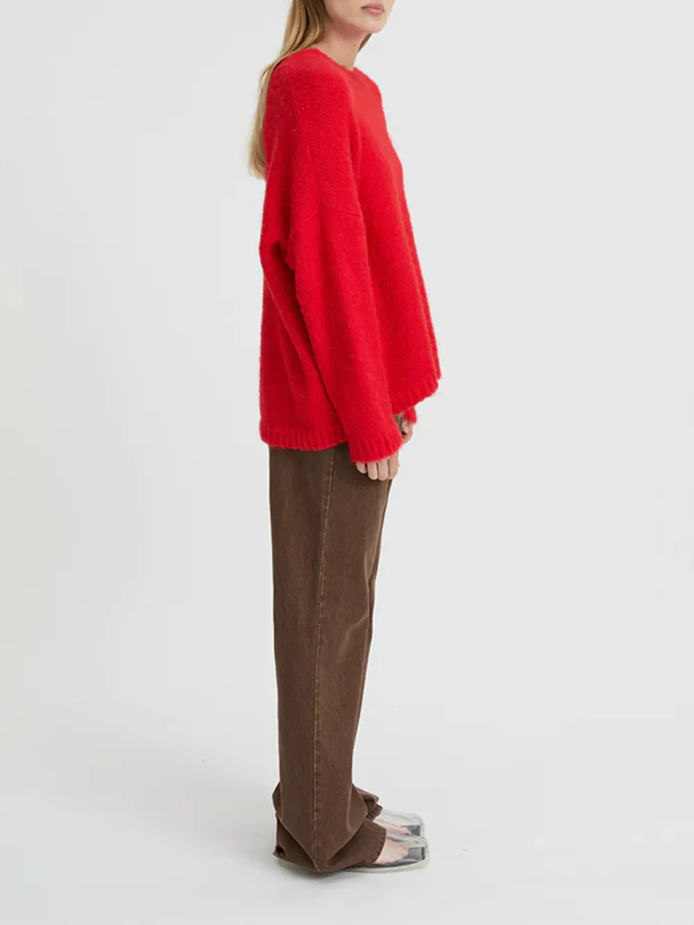 Casual Style Crew Neck Sweater Red