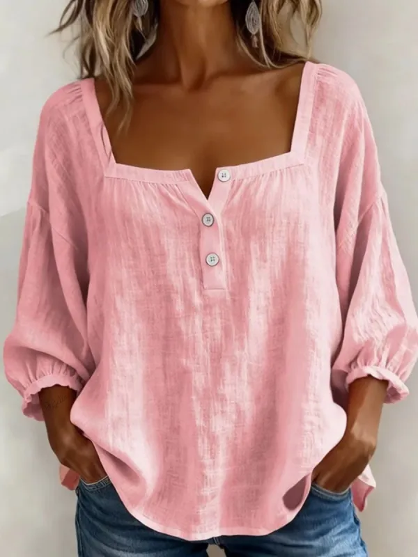Women's Cotton And Linen Printed Top