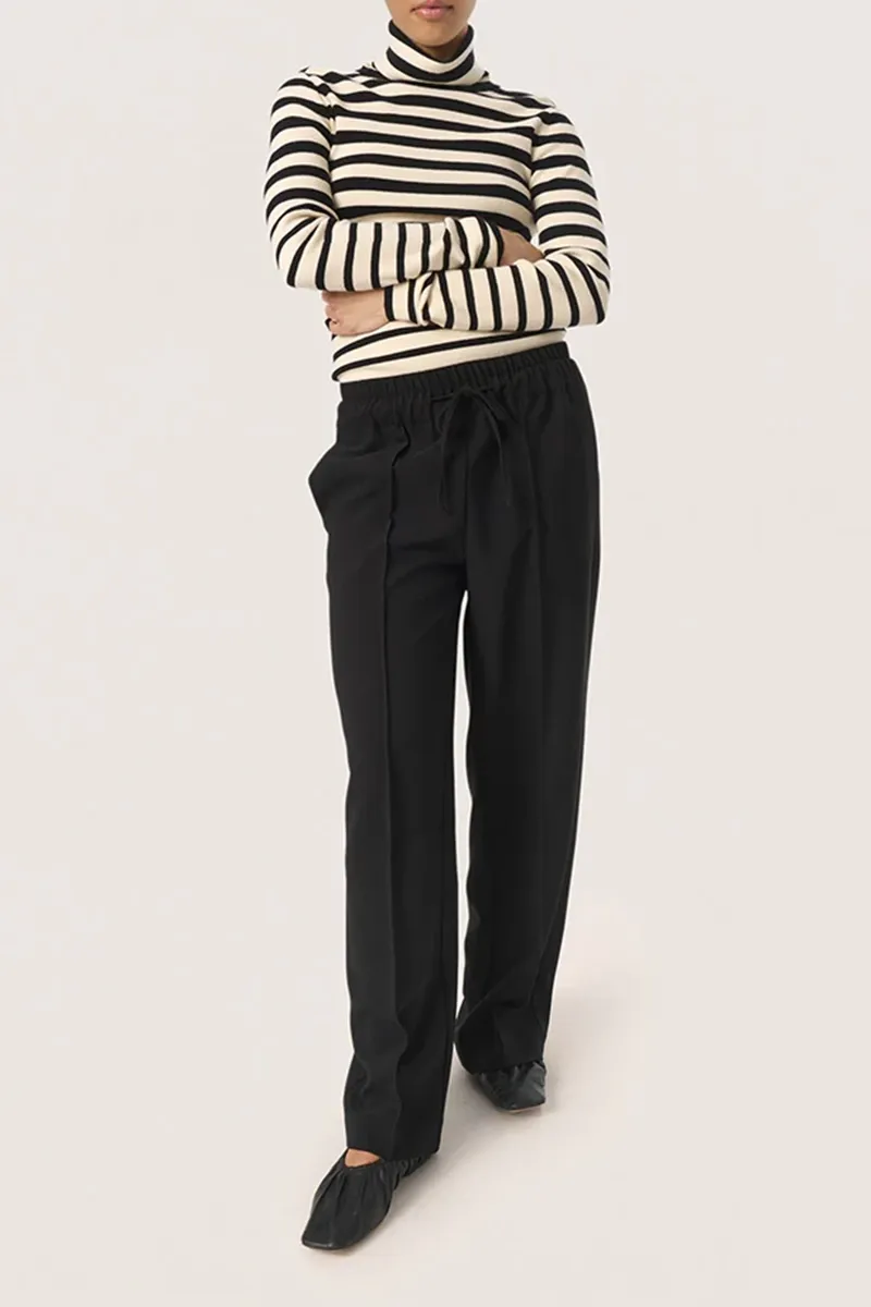 High Neck Striped Long Sleeve Fitted Tops