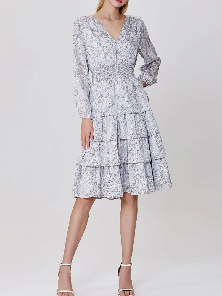 Smocked Waist Print Tiered Dress