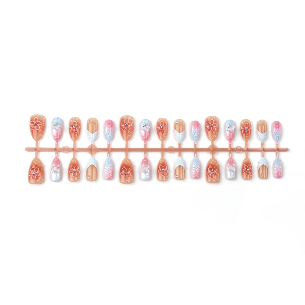 Nailhour 30Pcs Gradient 3D Medium Almond Rainbow French Press On Nails