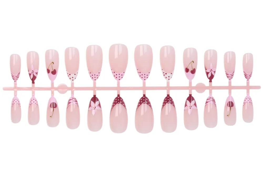 Nailhour 24Pcs Pink Vintage Medium Almond Press On Nails