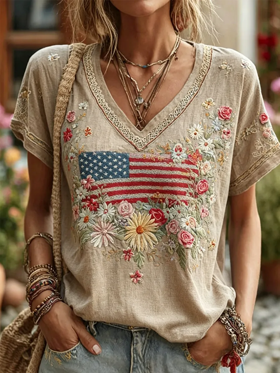 Women's Casual USA 250th Celebration Print Short Sleeve T-shirt