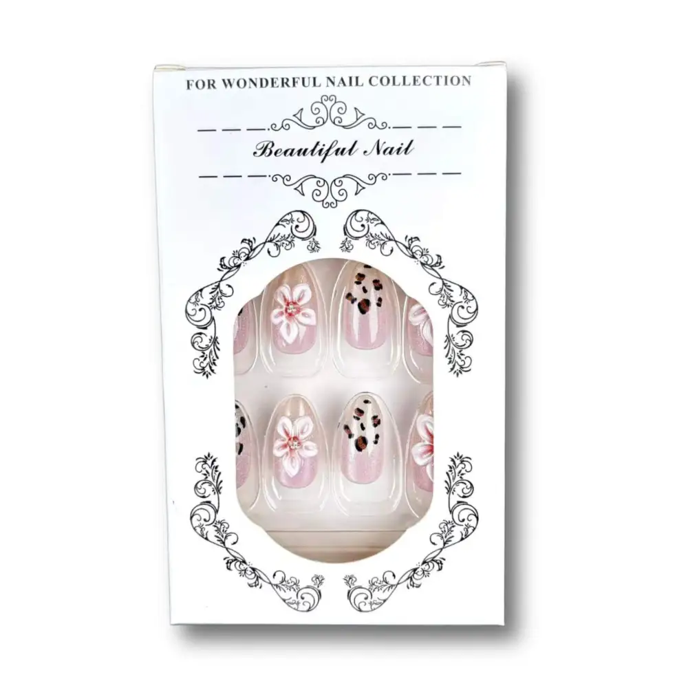 Nailhour 30Pcs Autumn Pink 3D Floral Medium Almond Press On Nails