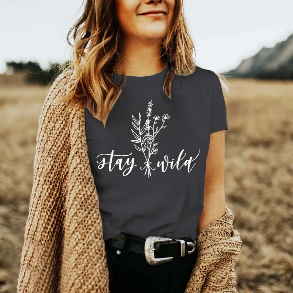 Round Neck Plant Print Women's T-Shirt