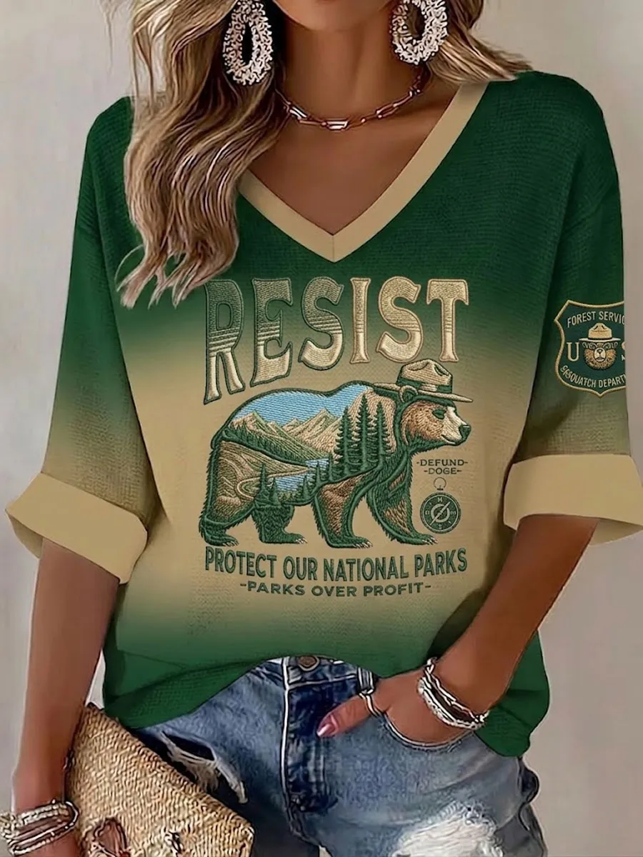 Women'S Resist Bear Print Casual Short Sleeve Tee