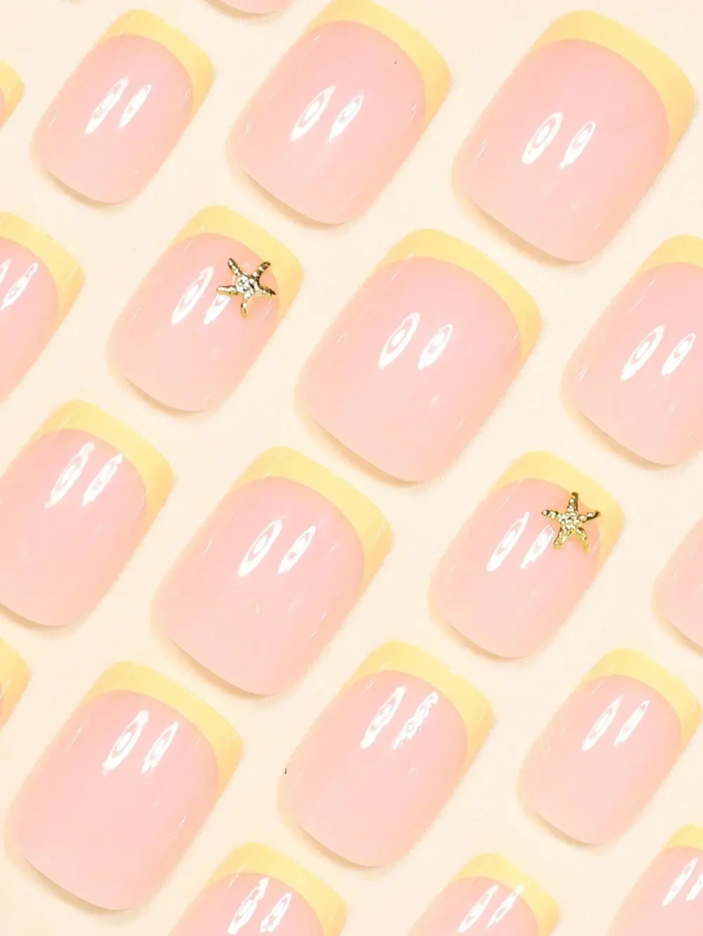 Nailhour 24Pcs French Short Square Starfish Ocean Press On Nails