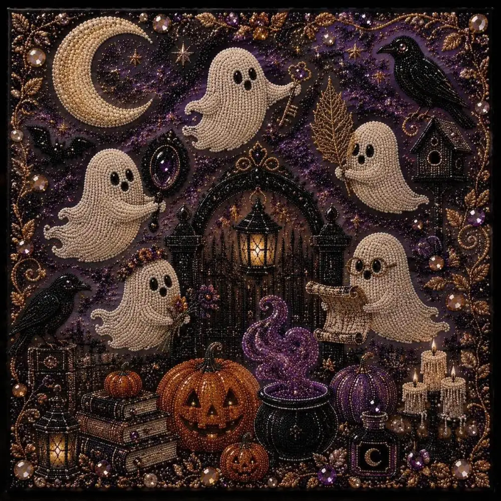 Relaxing & Beginner Friendly Cute Ghosts Pumpkins 3D Pearl Mosaic Art Kit