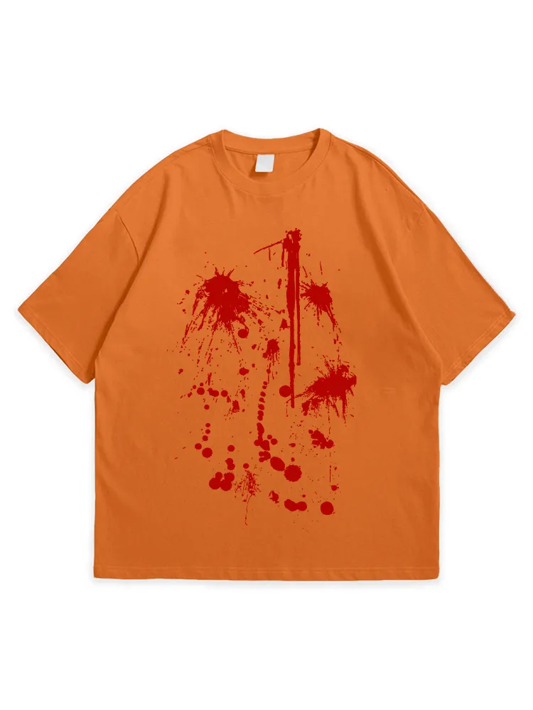 Men'S Halloween Retro Art Niche Splash Print Round Neck  T-Shirt