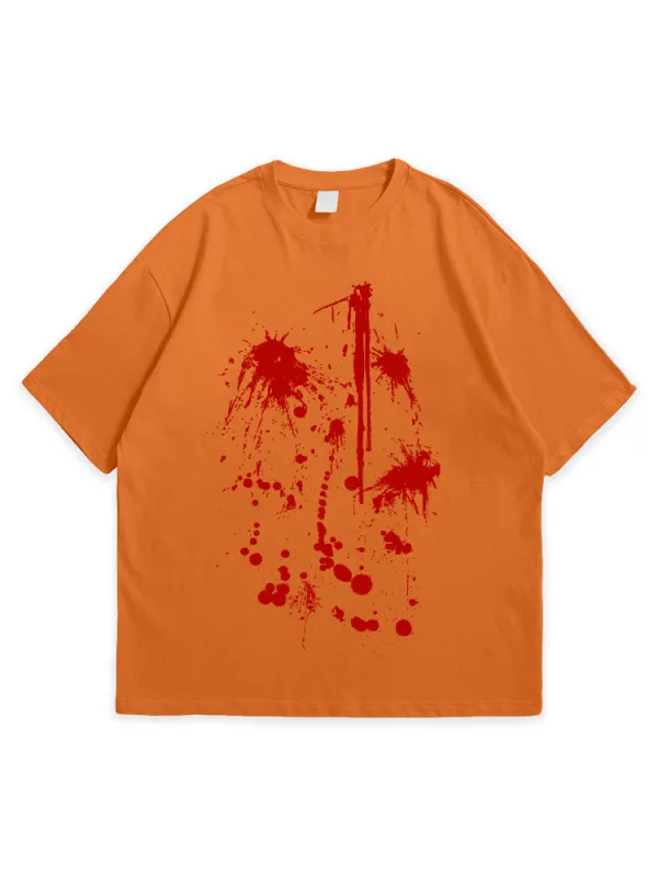 Men'S Halloween Retro Art Niche Splash Print Round Neck  T-Shirt