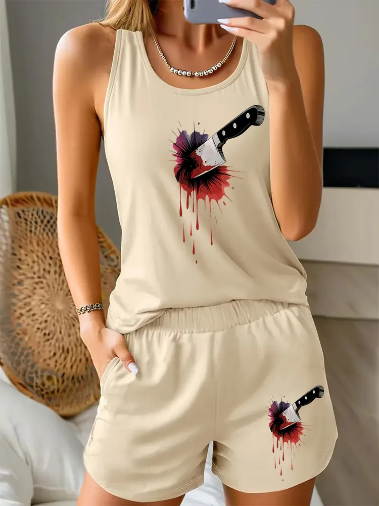 Women'S Halloween Unique Abstract Dagger Print Vest Set