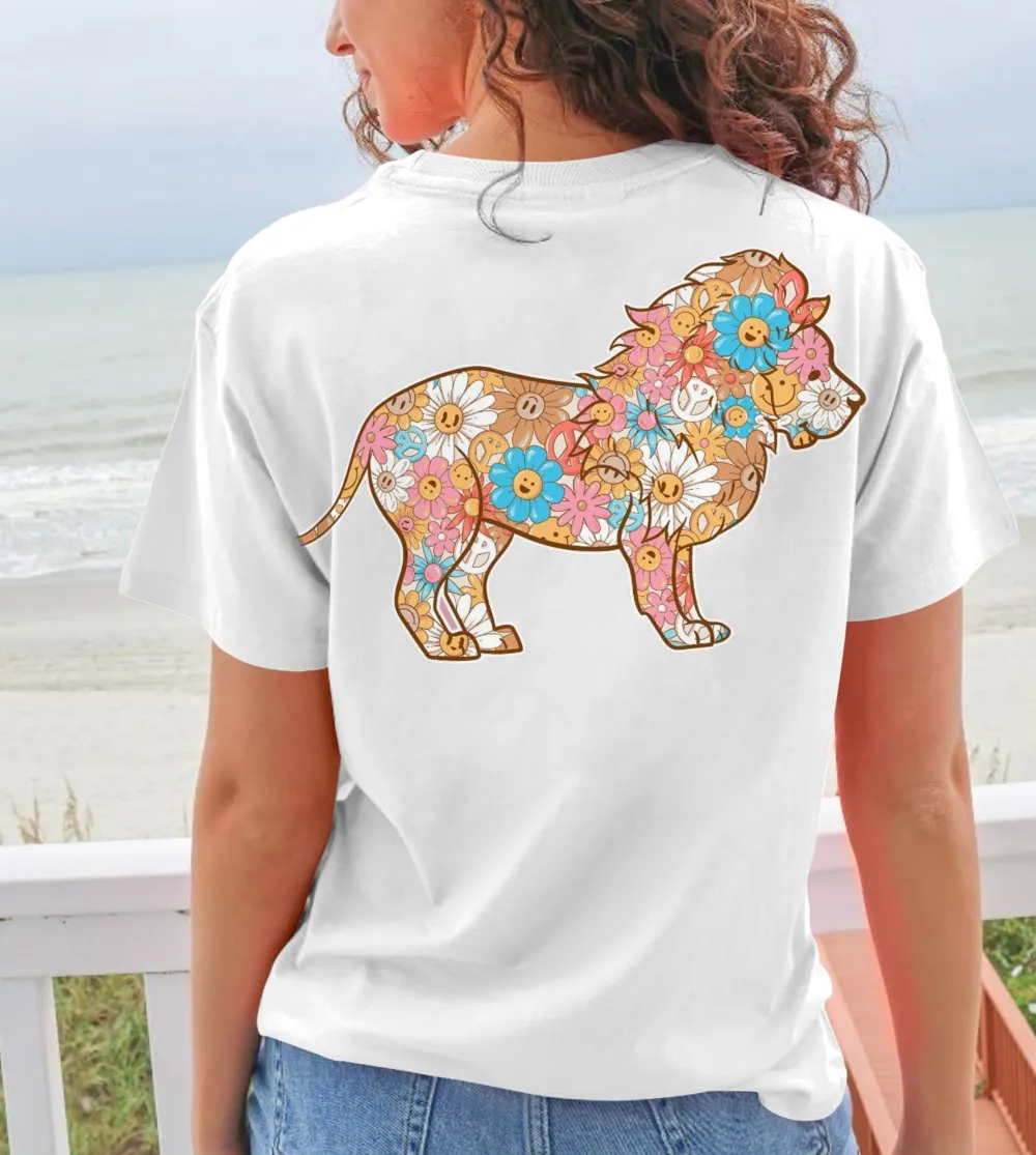 Smiley Floral Lion Pattern Tee