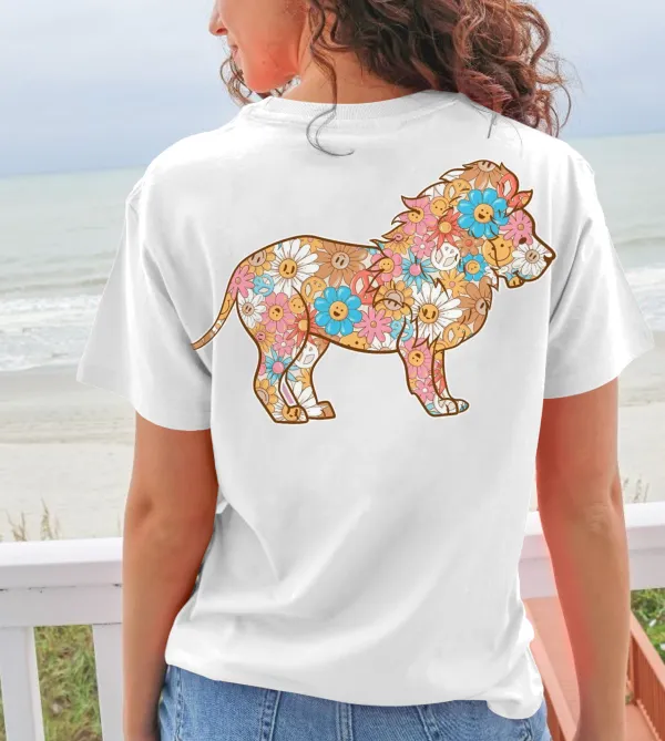 Smiley Floral Lion Pattern Tee