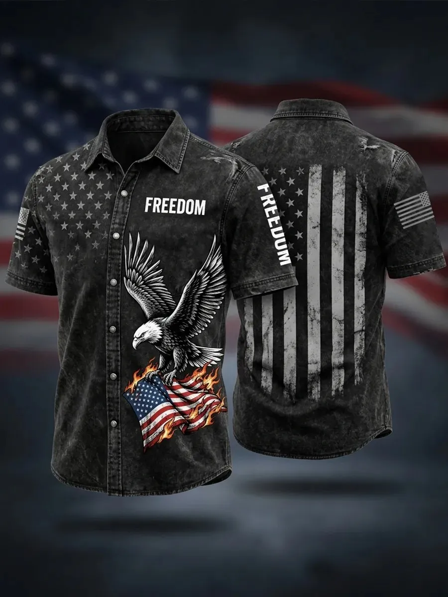 Men's Independence Day USA Flag Print Print Casual Patriotic Short Sleeve Shirt