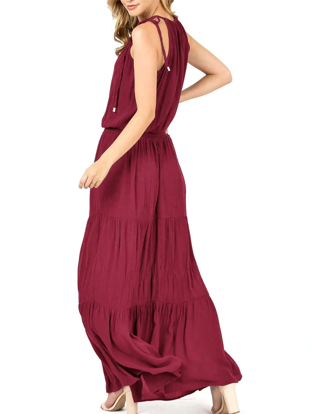 Teal Halter - Neck Tiered Maxi Dress