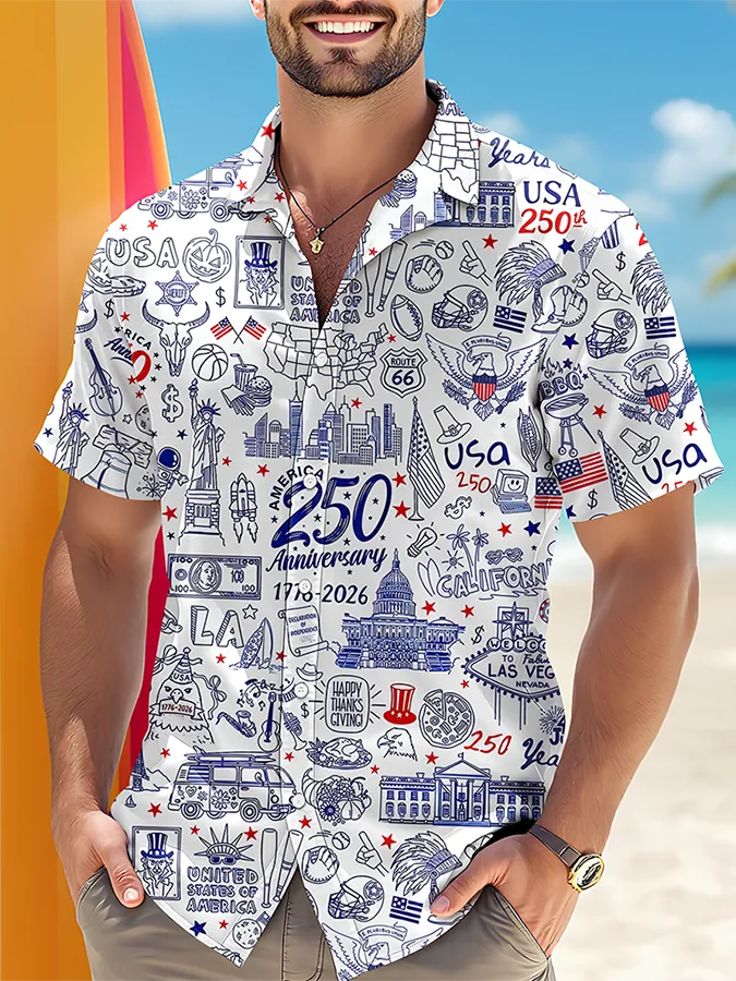 Men's  250 Years Day Printed Casual Collar Shirt