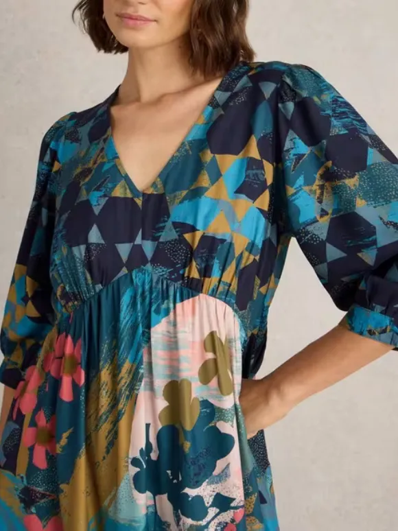 Midi Printed Dress In Teal Print
