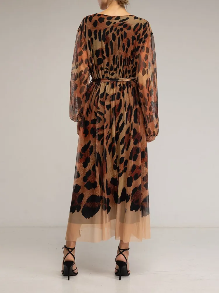 Leopard Print V-Neck Dress