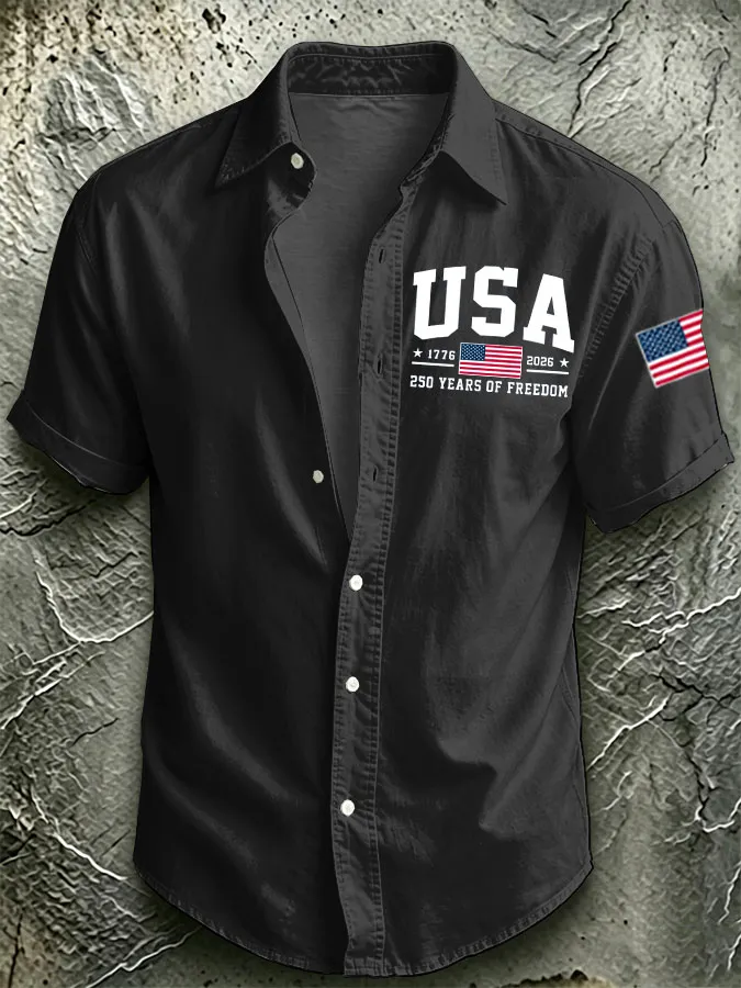 Men'S America Flag Printed Casual Collar Shirt