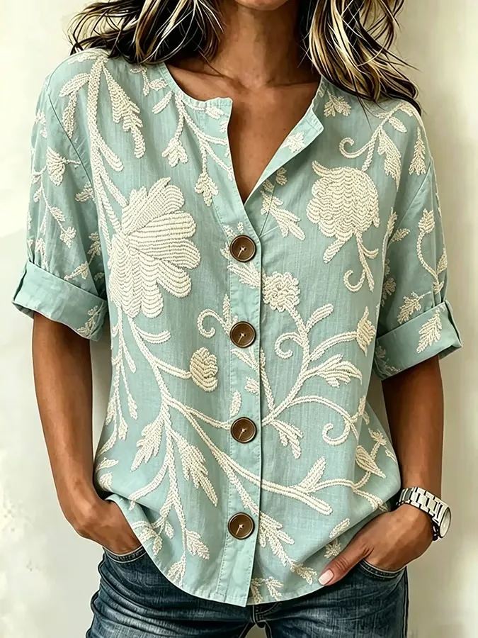 Women's Casual Round-Neck Printed Shirt