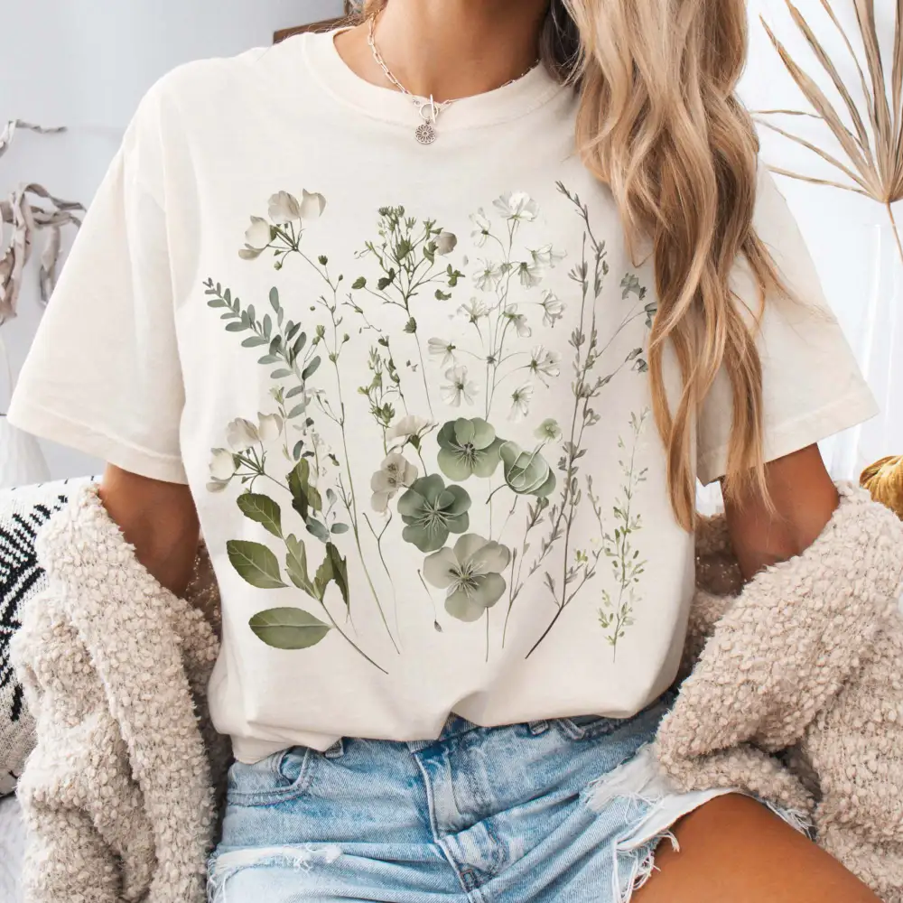 Sage And White Wildflower Shirt