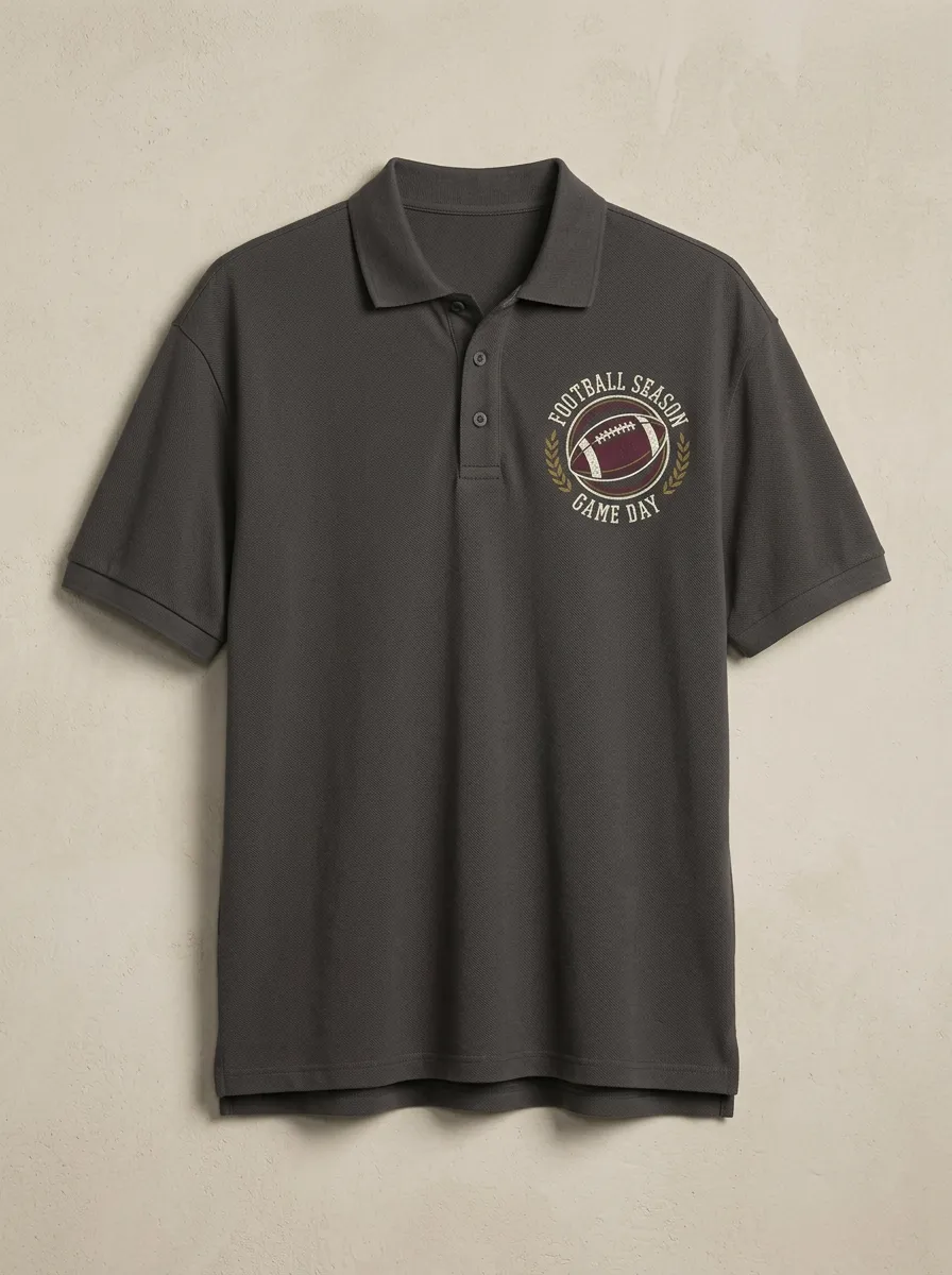 Men's Football Season Game Day Emblem Printed Polo Shirt