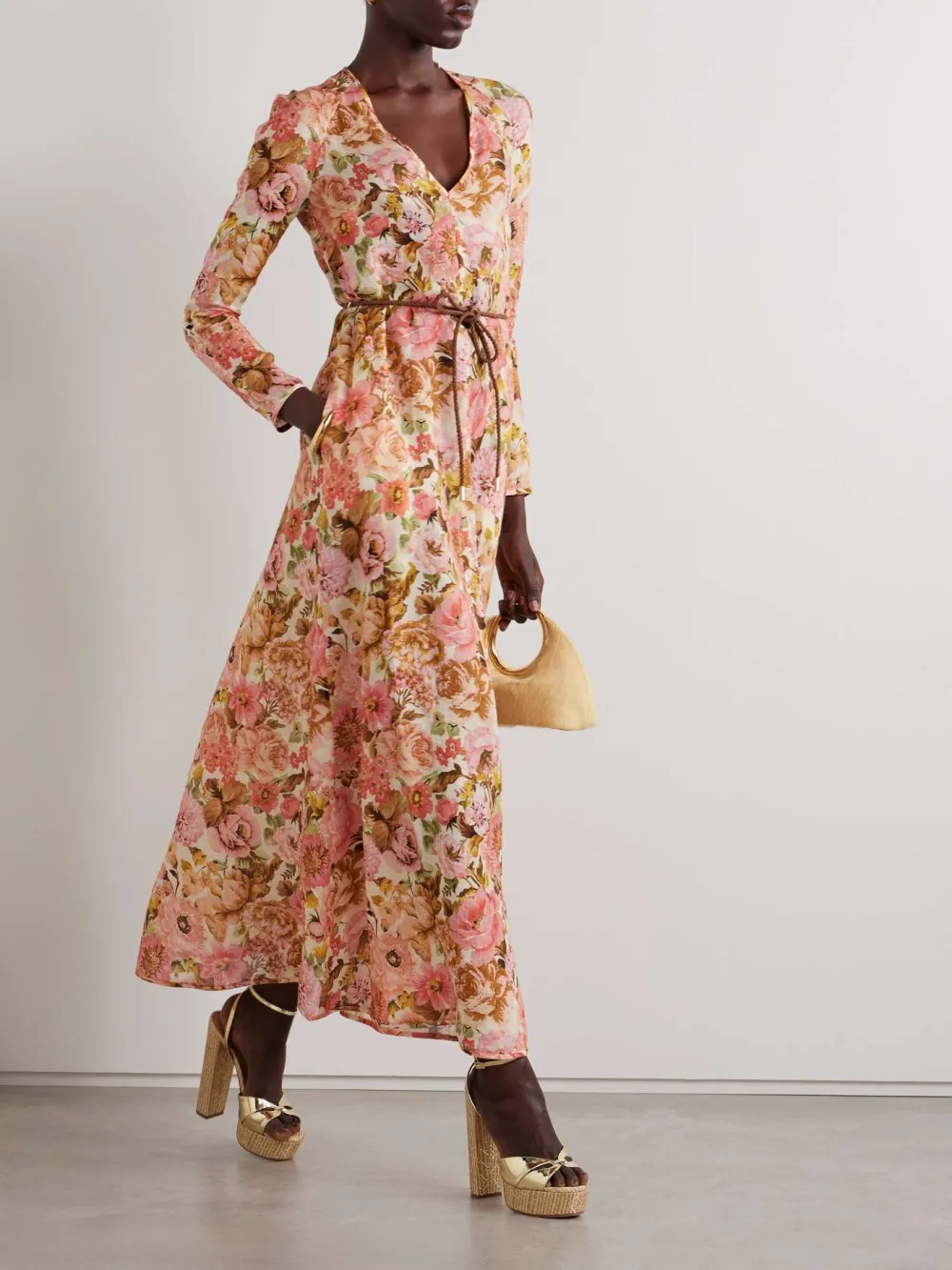 Elegant Floral Printed Long Sleeve Dress