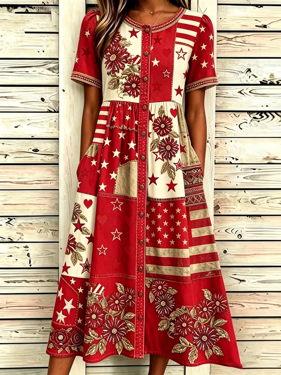 Women'S Casual American Independence Day Print Art Casual Dress