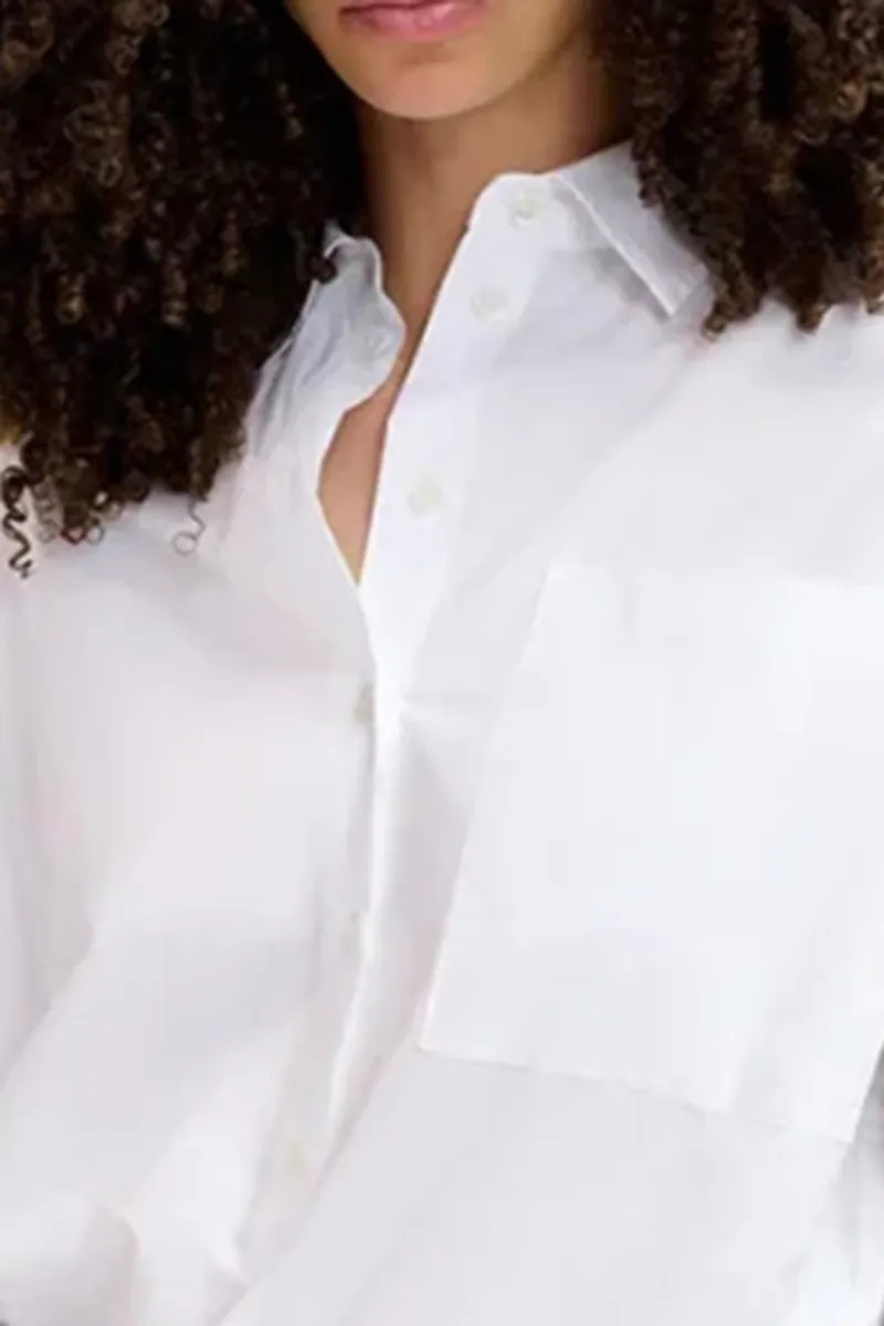 Floral Embroidered Pocketed White Shirts