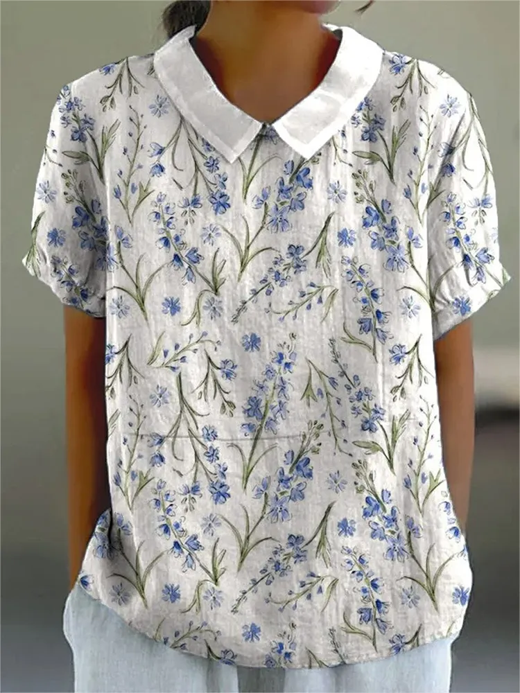 Women's Purple Floral Pattern Print Shirt