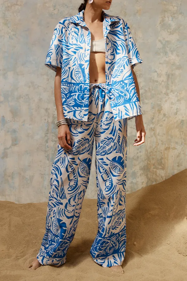 Blue Toned Patterned Relaxed Pants
