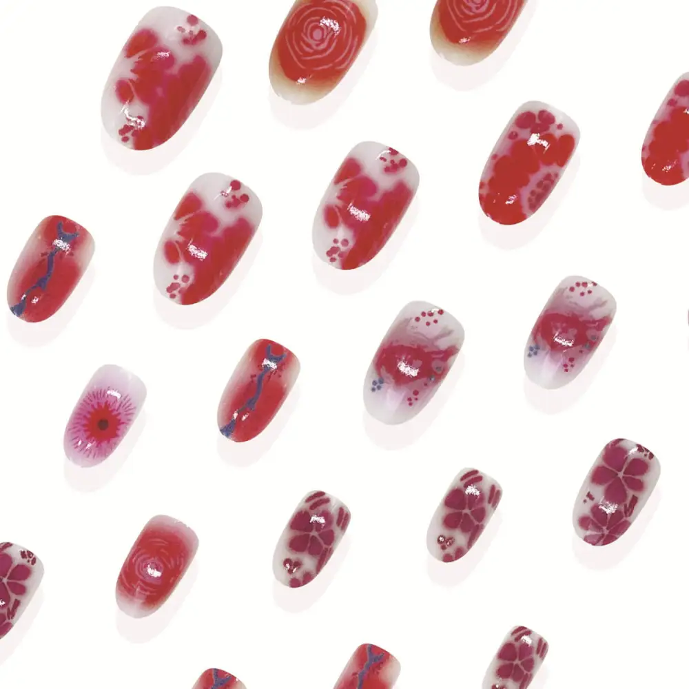 Nailhour 24Pcs Halloween Short Oval Bloody Gaze Press On Nails