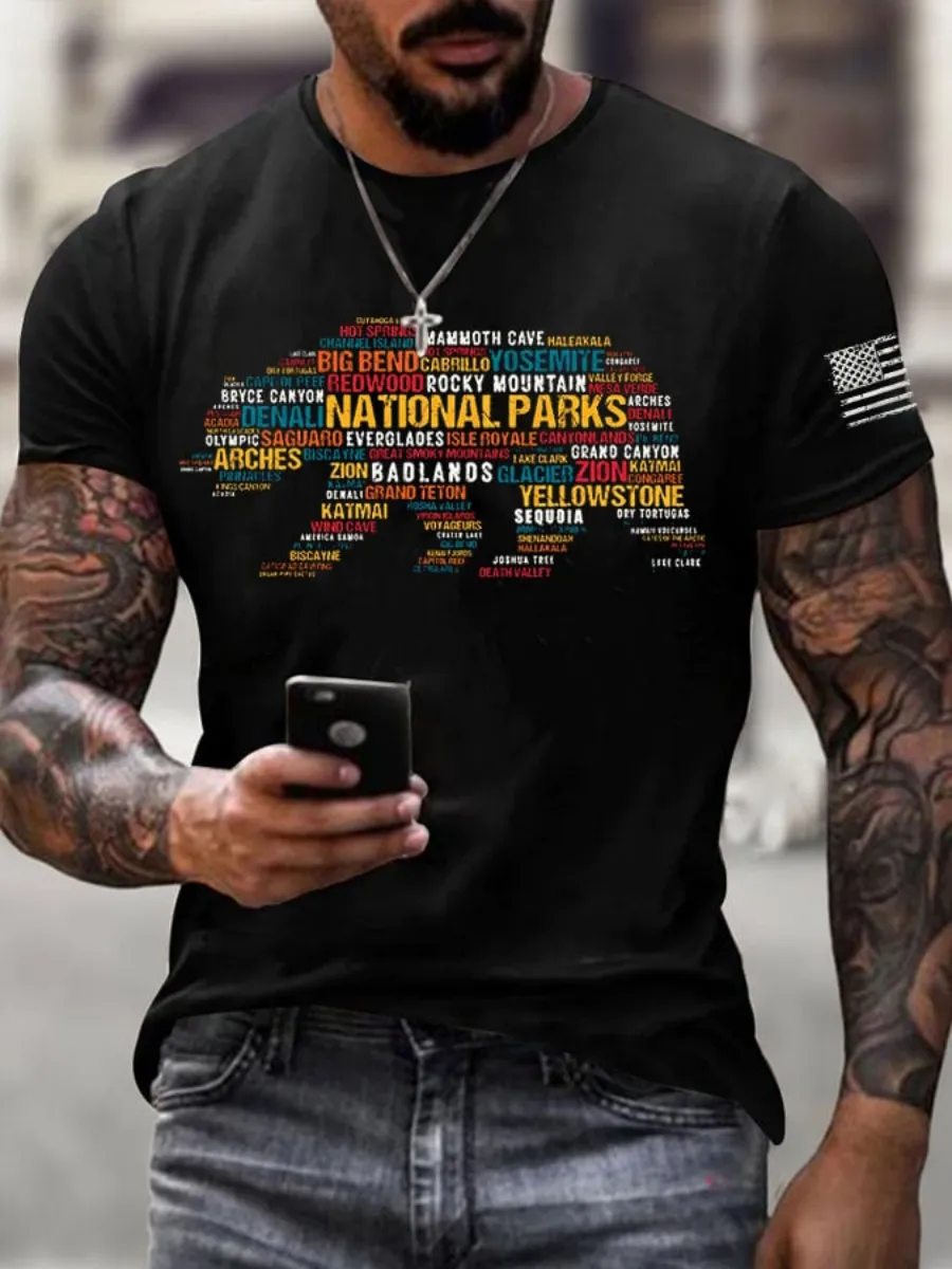 Men's Protecting National Forest Parks Bear Print T-Shirt