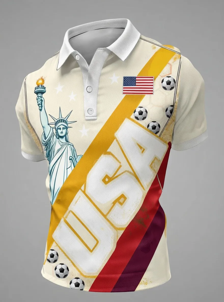 Men's USA Soccer Statue of Liberty Printed Polo Shirt