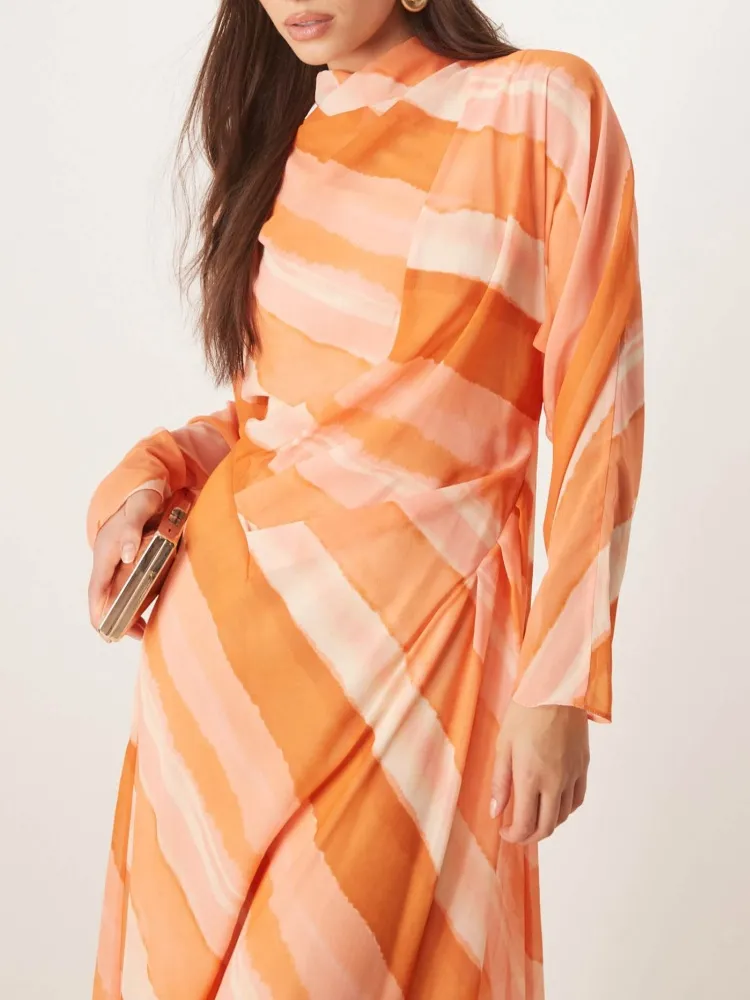 Stripe Design Turtleneck Dress