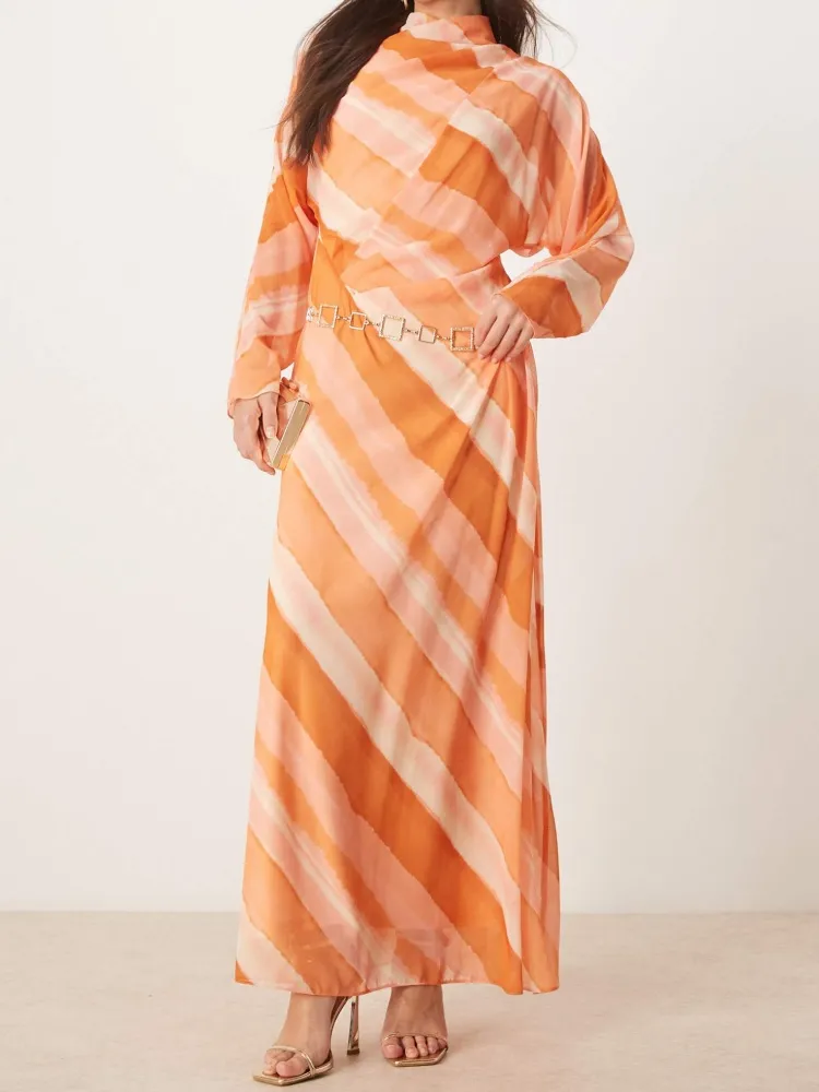 Stripe Design Turtleneck Dress