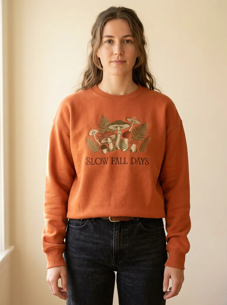 Mushroom Fern Embroidered Women's Graphic Sweatshirt