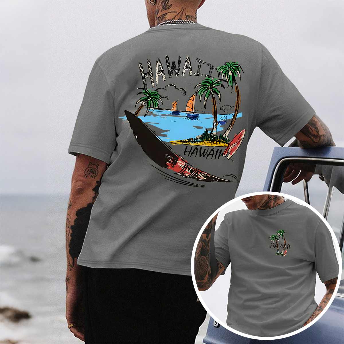 Hawaii Surf Scene Graphic T-Shirt