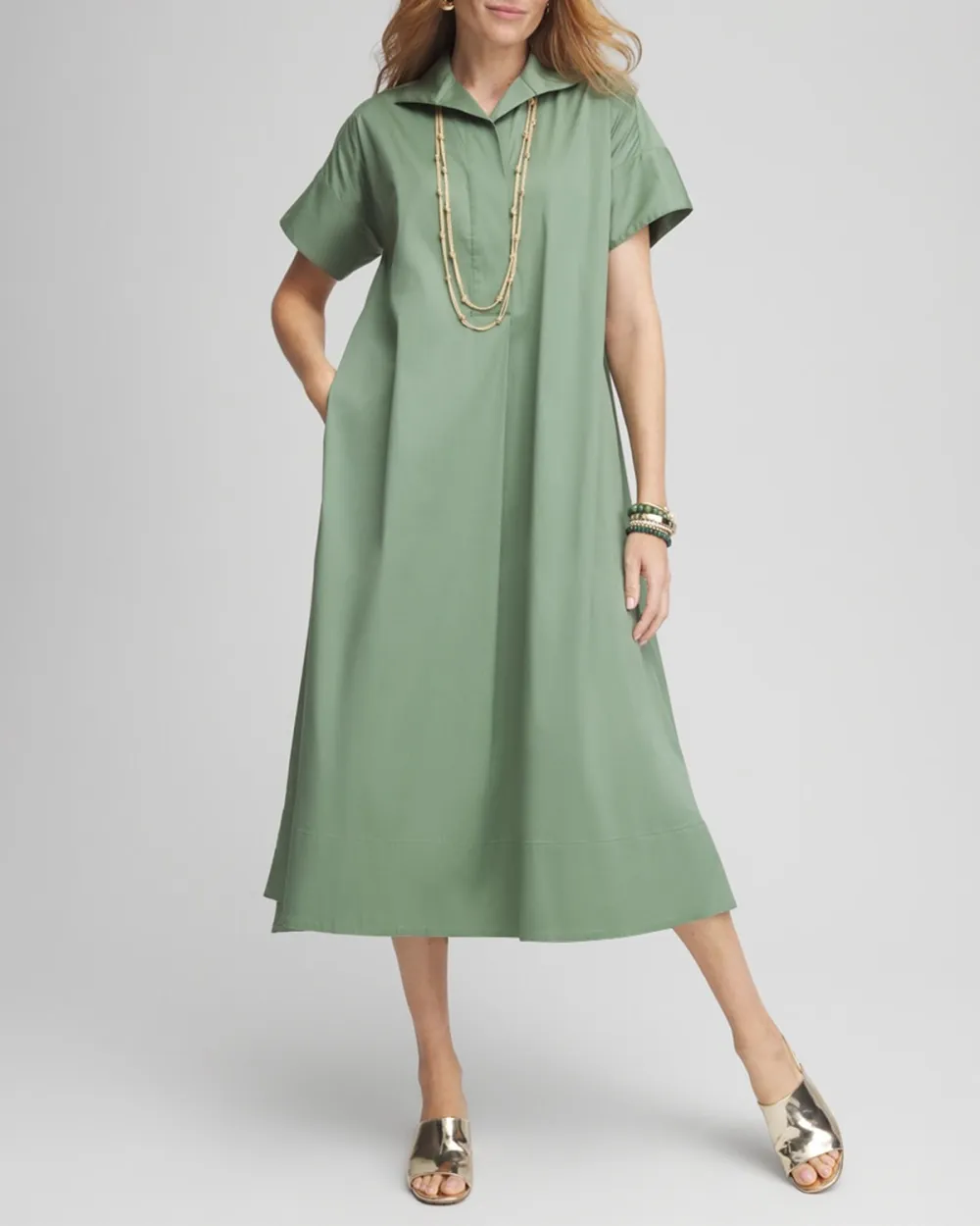 Short Sleeve Collared Midi Dress