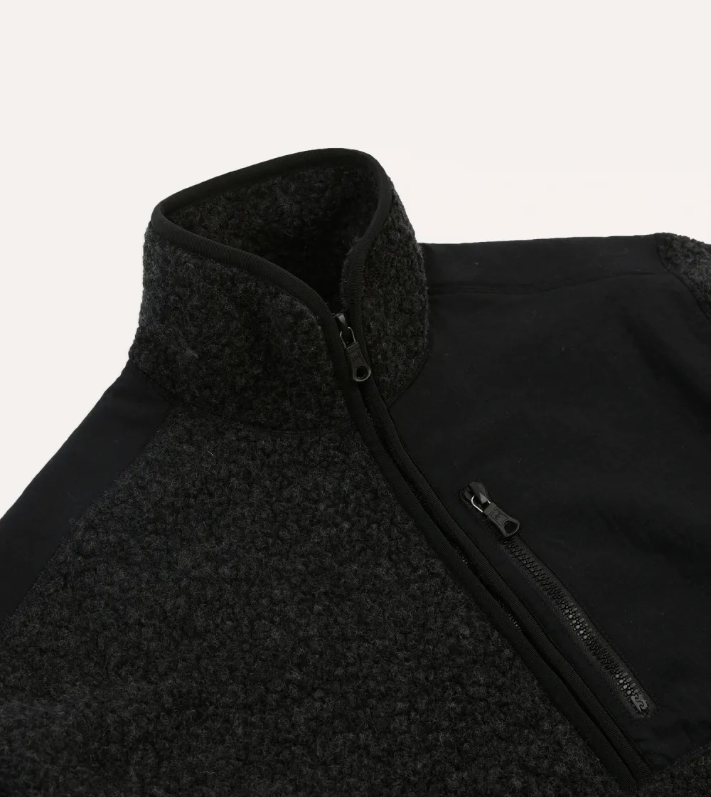 Casual Style Grey Boucle Wool Half-Zip Fleece Jackets